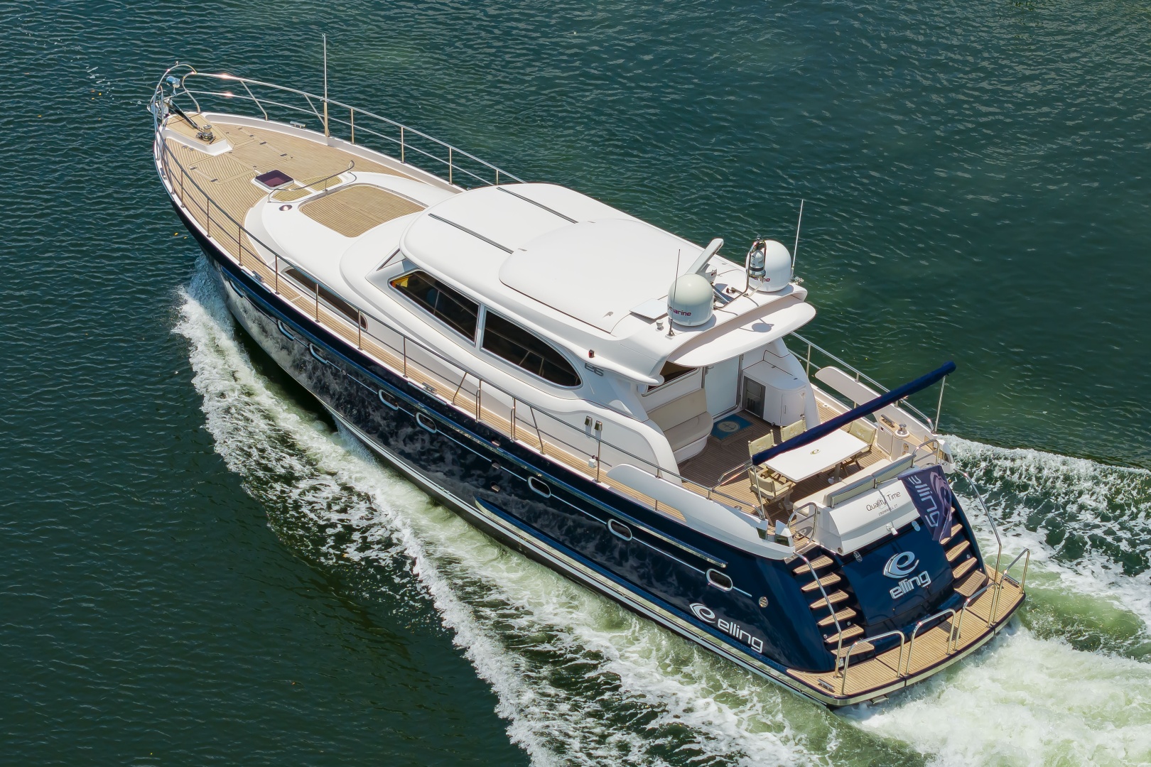 Aerial view of M/Y Quality Time underway