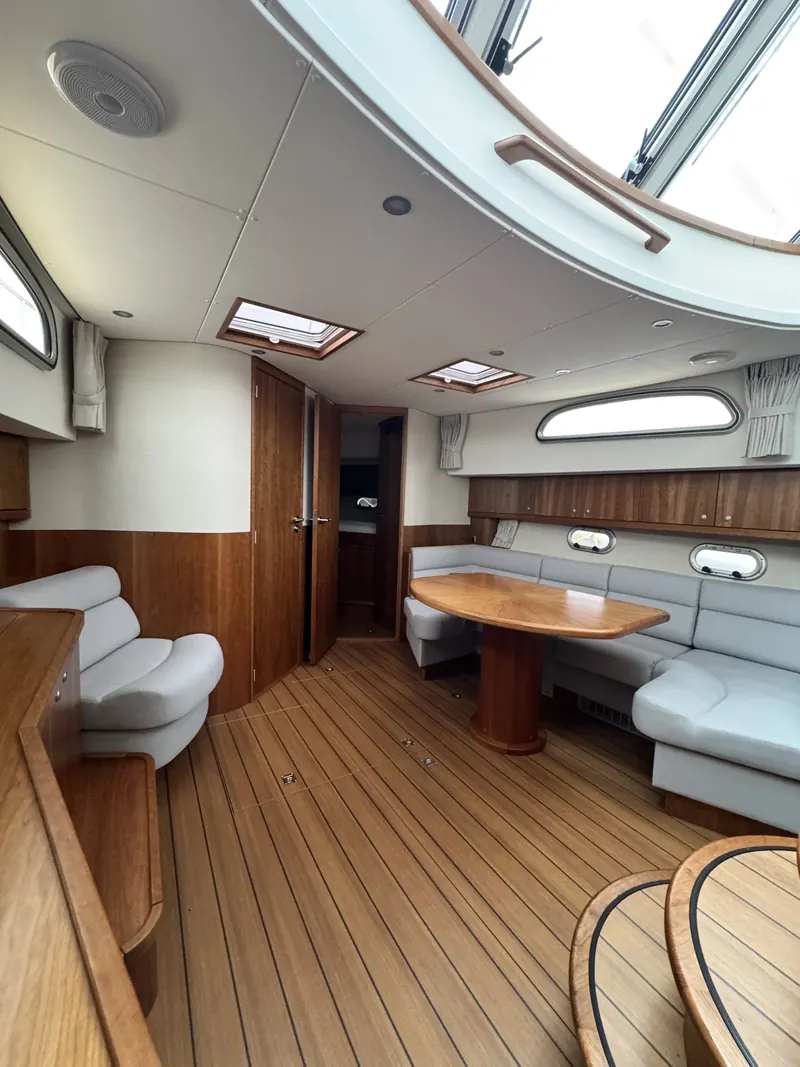 Lower salon and dining aboard Wanderer